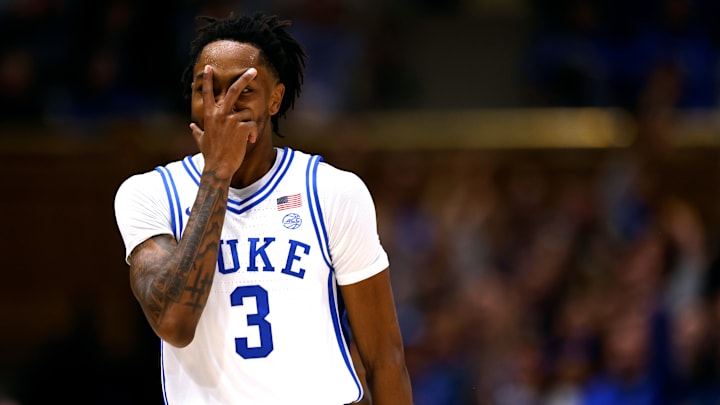 Wofford v Duke; Duke basketball forward Isaiah Evans celebrates after making a 3-pointer