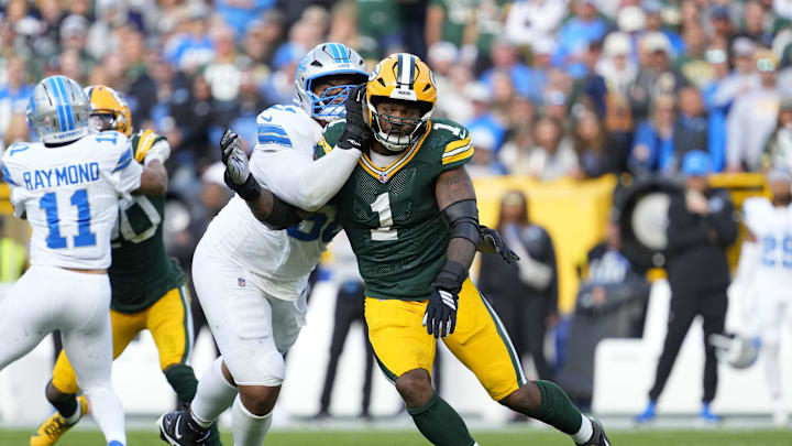 Micah Parsons reacts after earning a win over the Lions in his Packers' debut. Micah Parsons reacts after earning a win over the Lions in his Packers' debut.
