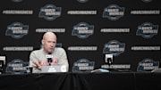 Maryland Terrapins head coach Kevin Willard addresses the media in a press conference during NCAA Tournament West Regional Practice at Chase Center. 