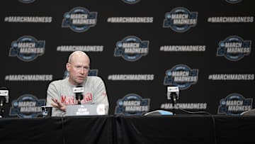 Maryland Terrapins head coach Kevin Willard addresses the media in a press conference during NCAA Tournament West Regional Practice at Chase Center. 