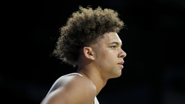 Dec 8, 2024; Cincinnati, Ohio, USA; Cincinnati Bearcats guard Dan Skillings Jr. (0) stands on the court against the Howard Bison in the first half at Fifth Third Arena. Mandatory Credit: Aaron Doster-Imagn Images