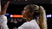USC Trojans forward Kiki Iriafen during pregame warmups before an NCAA Tournament game against Mississippi State.