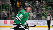 Oct 14, 2025; Dallas, Texas, USA; Dallas Stars center Matt Duchene (95) skates off the ice after scoring a goal against the Minnesota Wild during the second period at the American Airlines Center. Mandatory Credit: Jerome Miron-Imagn Images