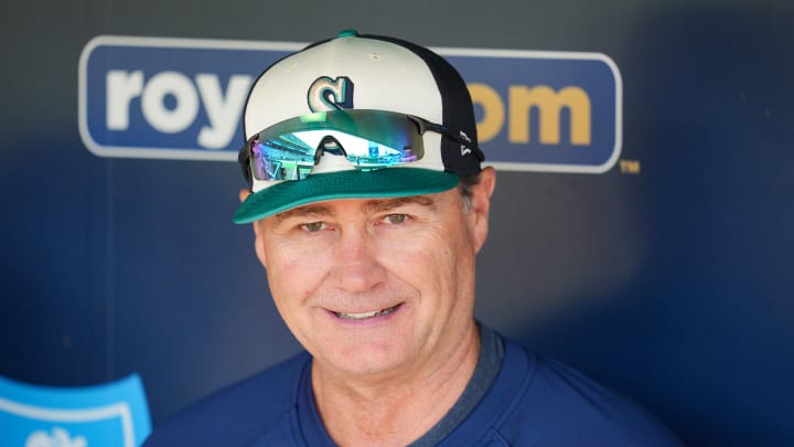 Seattle Mariners manager Scott Servais (9) talks to reporters prior to a game against the Kansas City Royals at Kauffman Stadium on June 9.