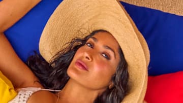 Salma Hayek Pinault was photographed by Ruven Afanador in Mexico. Swimsuit by Sara Cristina.