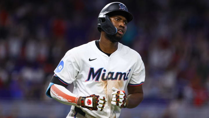 Miami Marlins right fielder Jesus Sanchez circles the bases after hitting a two-run home run at loanDepot Park on July 4.