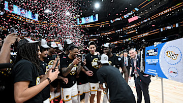 VCU Rams following their 2025 A-10 Tournament title