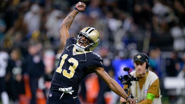Oct 19, 2023; New Orleans, Louisiana, USA; New Orleans Saints wide receiver Michael Thomas (13) before a game against the Jacksonville Jaguars at the Caesars Superdome. Mandatory Credit: Matthew Hinton-USA TODAY Sports