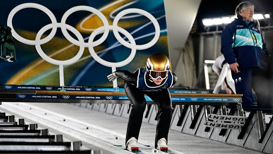 Abigail Strate on a ski jumping training run.