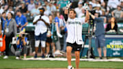 Jul 8, 2023; Seattle, Washington, USA; Former MLB All-Star Bret Boone hits a home run during the All Star Celebrity Game at T-Mobile Park. 