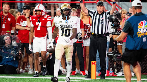 Colorado Buffaloes wide receiver LaJohntay Wester (10) walks off after scoring a touchdown against the Nebraska Cornhuskers d