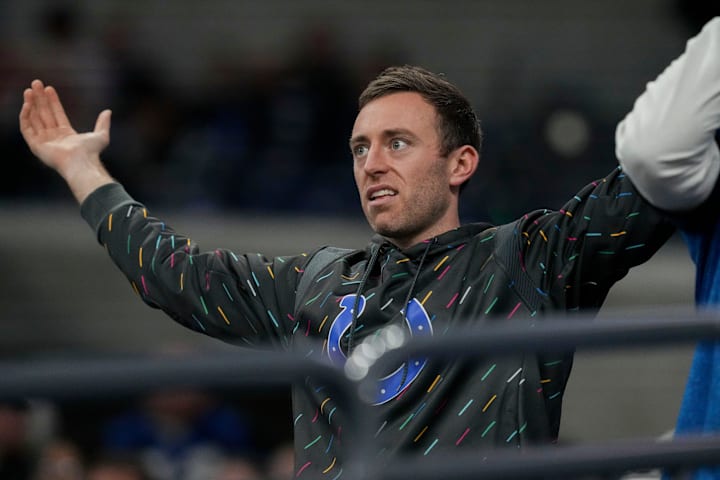 A Indianapolis Colts fan reacts to a call during a game against the Jacksonville Jaguars at Lucas Oil Stadium.