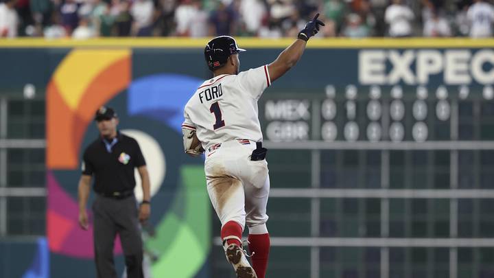 Mar 6, 2026; Houston, TX, United States; Great Britain catcher Harry Ford (1) rounds the bases after hitting a home run during the sixth inning against Mexico at Daikin Park. Mandatory Credit: Troy Taormina-Imagn Images