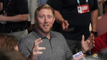 Mar 31, 2025; Palm Beach, FL, USA;  Jacksonville Jaguars head coach Liam Coen attends the NFL Annual League Meeting at The Breakers. Mandatory Credit: Jim Rassol-Imagn Images