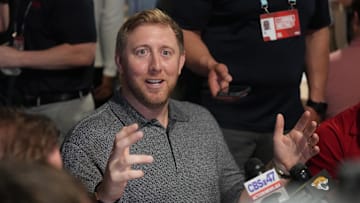 Mar 31, 2025; Palm Beach, FL, USA;  Jacksonville Jaguars head coach Liam Coen attends the NFL Annual League Meeting at The Breakers. Mandatory Credit: Jim Rassol-Imagn Images