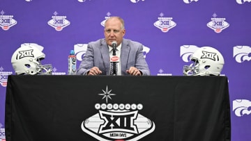 Jul 9, 2024; Las Vegas, NV, USA; Kansas State Wildcats head coach Chris Klieman speaks to the media during the Big 12 Media Days at Allegiant Stadium. Mandatory Credit: Candice Ward-USA TODAY Sports