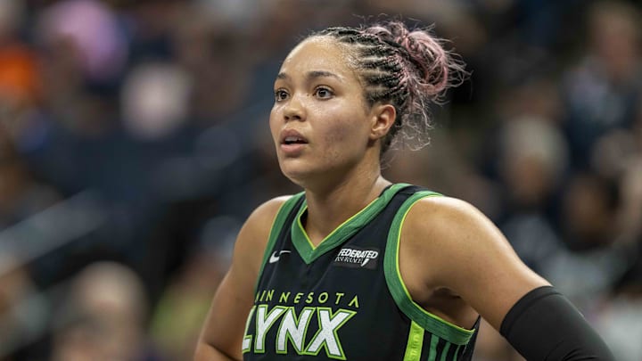 Sep 14, 2025; Minneapolis, Minnesota, USA; Minnesota Lynx forward Napheesa Collier (24) looks on against the Golden State Valkyries in the second half during game one of round one for the 2025 WNBA Playoffs at Target Center. Mandatory Credit: Jesse Johnson-Imagn Images Sep 14, 2025; Minneapolis, Minnesota, USA; Minnesota Lynx forward Napheesa Collier (24) looks on against the Golden State Valkyries in the second half during game one of round one for the 2025 WNBA Playoffs at Target Center. Mandatory Credit: Jesse Johnson-Imagn Images