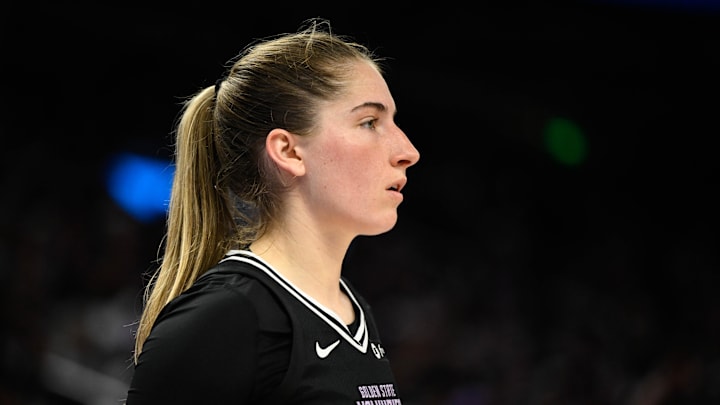 Golden State Valkyries guard Kate Martin (20) looks on against the Phoenix Mercury in the fourth quarter at Chase Center. 