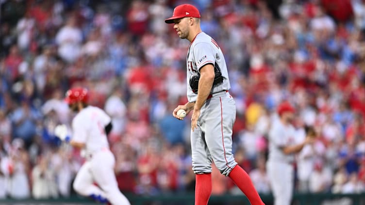 Aug 29, 2023; Philadelphia, Pennsylvania, USA; Los Angeles Angels starting pitcher Tyler Anderson