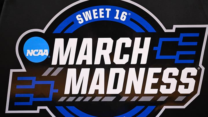 Mar 28, 2026; San Jose, CA, USA; The March Madness logo is seen before an Elite Eight game between the Arizona Wildcats and the Purdue Boilermakers of the West Regional of the men's 2026 NCAA Tournament at SAP Center. Mandatory Credit: Eakin Howard-Imagn Images