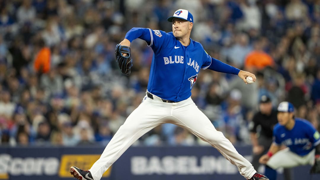 Apr 26, 2026; Toronto, Ontario, CAN; Toronto Blue Jays pitcher Patrick Corbin (46) pitches against the Cleveland Guardians during the first inning at Rogers Centre. Mandatory Credit: Kevin Sousa-Imagn Images