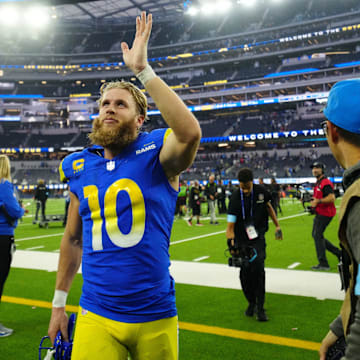 Los Angeles Rams wide receiver Cooper Kupp reacts after the game against the Buffalo Bills at SoFi Stadium.