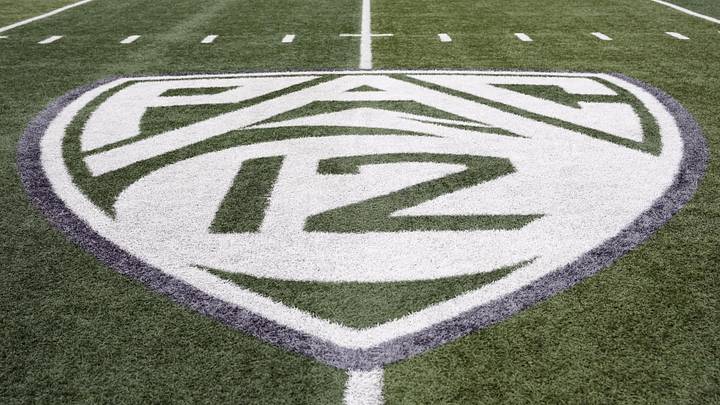 Oct 21, 2023; Eugene, Oregon, USA; A view of the PAC-12 field logo before the game between the Oregon Ducks and the Washington State Cougars at Autzen Stadium. Mandatory Credit: Soobum Im-Imagn Images