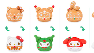 New arrival: Holiday Godzilla and Hello Kitty reversible plushies!
