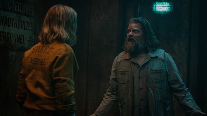 Steve Zahn as Solo and Rebecca Ferguson as Juliette Nichols in Silo season 2. Image: Apple TV+.