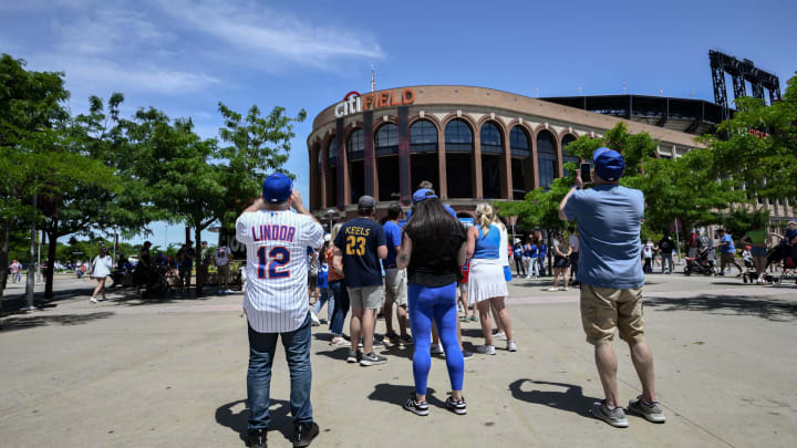 Jun 16, 2024; New York City, New York, USA; Fans begin to make their way into Citi Field ahead of an MLB baseball game between the New York Mets and the San Diego Padres at Citi Field.