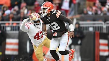 Shedeur Sanders, Bryce Huff: San Francisco 49ers v Cleveland Browns