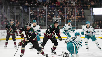 Dec 15, 2023; Tempe, Arizona, USA; Arizona Coyotes left wing Lawson Crouse (67) skates against the