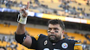 Dec 8, 2024; Pittsburgh, Pennsylvania, USA; Pittsburgh Steelers defensive tackle Cameron Heyward (97) celebrates with fans following a game against the Cleveland Browns at Acrisure Stadium. Mandatory Credit: Barry Reeger-Imagn Images