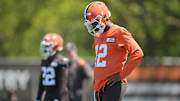 May 10, 2025; Berea, OH, USA; Cleveland Browns quarterback Shedeur Sanders (12) during rookie minicamp at CrossCountry Mortgage Campus. Mandatory Credit: Ken Blaze-Imagn Images