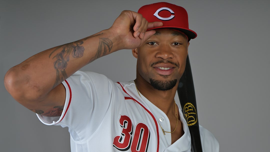 Feb 17, 2026; Goodyear, AZ, USA;  Cincinnati Reds left fielder Will Benson (30) during media day in Goodyear, Arizona. Mandatory Credit: Jayne Kamin-Oncea-Imagn Images