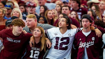 Sep 28, 2024; Arlington, Texas, USA;  Texas A&M Aggies fans during the game against the Arkansas Razorbacks at AT&T Stadium. Mandatory Credit: Kevin Jairaj-Imagn Images
