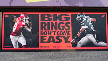 A Nike Super Bowl LIX ad with Isiah Pacheco and Saquon Barkley at the Caesars Superdome. 