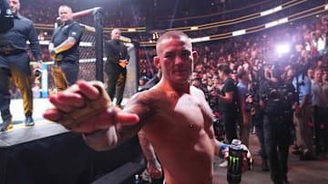 Dustin Poirier after the fight against Islam Makhachev during UFC 302 at Prudential Center. 