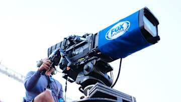 Oct 6, 2024; Denver, Colorado, USA; Detailed view of a Fox Sports broadcast camera towner during the game between the Las Vegas Raiders against the Denver Broncos at Empower Field at Mile High. 