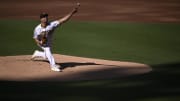 Sep 4, 2023; San Diego, California, USA; San Diego Padres starting pitcher Rich Hill (41) throws a pitch against the Philadelphia Phillies during the first inning at Petco Park. Mandatory Credit: Orlando Ramirez-USA TODAY Sports
