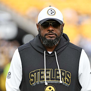 Nov 2, 2025; Pittsburgh, Pennsylvania, USA; Pittsburgh Steelers head coach Mike Tomlin looks on during warmups before the game against the Indianapolis Colts at Acrisure Stadium. Mandatory Credit: Barry Reeger-Imagn Images
