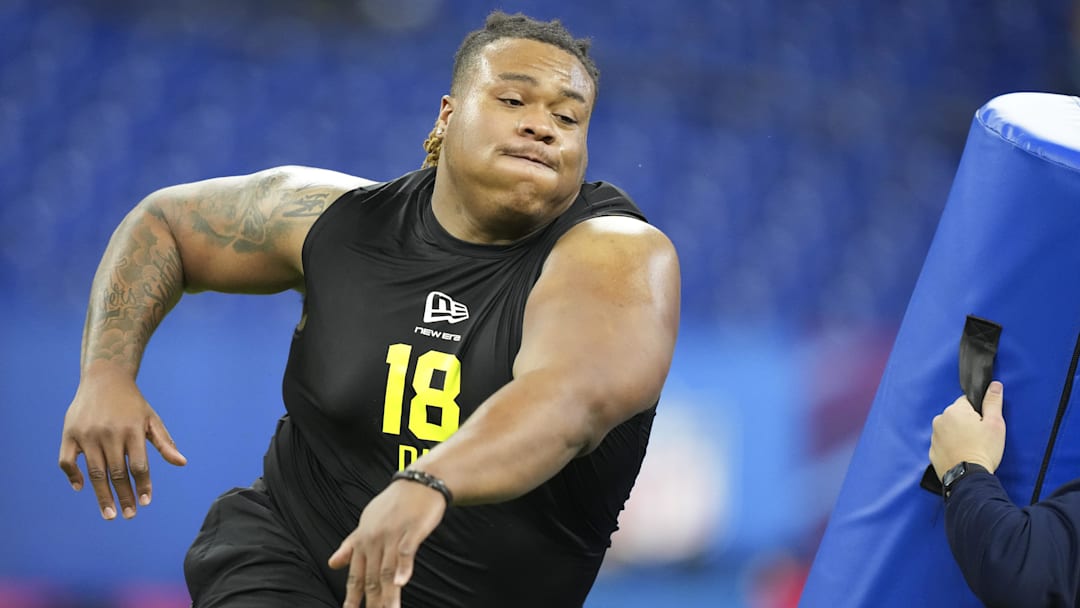 Feb 26, 2026; Indianapolis, IN, USA; Alabama defensive lineman Tim Keenan III (DL18) during the NFL Scouting Combine at Lucas Oil Stadium.