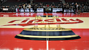 Nov 3, 2023; Portland, Oregon, USA; The Portland Trail Blazers logo at center court before the game against the Memphis Grizzlies at Moda Center. Mandatory Credit: Soobum Im-Imagn Images