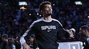 Dec 31, 2024; San Antonio, Texas, USA;  San Antonio Spurs center Victor Wembanyama (1) in introduced before the game against the LA Clippers at Frost Bank Center. Mandatory Credit: Daniel Dunn-Imagn Images