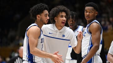 Hofstra v Duke; Duke basketball guards Tyrese Proctor, Caleb Foster, and Jared McCain