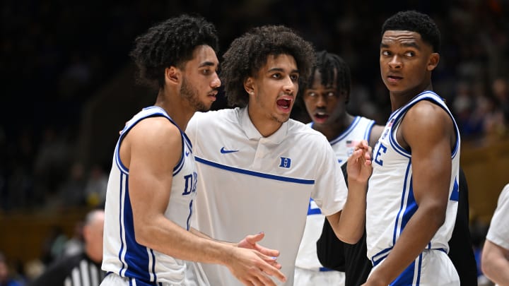 Hofstra v Duke; Duke basketball guards Tyrese Proctor, Caleb Foster, and Jared McCain