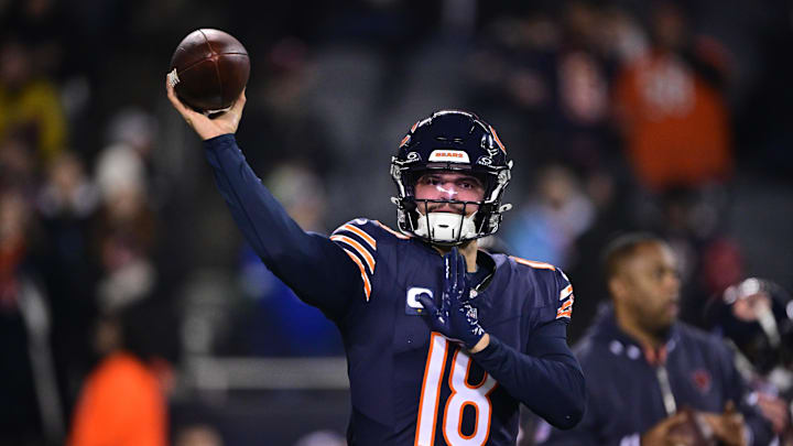 Dec 26, 2024; Chicago, Illinois, USA; Chicago Bears quarterback Caleb Williams (18) warms up before the game against the Seattle Seahawks at Soldier Field. Mandatory Credit: Daniel Bartel-Imagn Images Dec 26, 2024; Chicago, Illinois, USA; Chicago Bears quarterback Caleb Williams (18) warms up before the game against the Seattle Seahawks at Soldier Field. Mandatory Credit: Daniel Bartel-Imagn Images