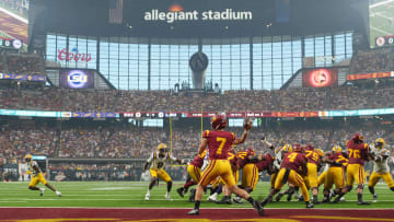 Sep 1, 2024; Paradise, Nevada, USA; A general overall view as Southern California Trojans quarterback Miller Moss (7)
