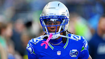 Nov 30, 2025; Seattle, Washington, USA; Seattle Seahawks wide receiver Rashid Shaheed (22) warms up before the game against the Minnesota Vikings at Lumen Field.