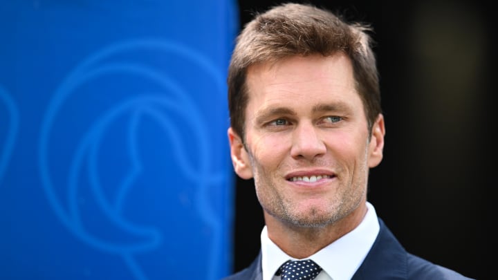 Aug 11, 2024; Inglewood, California, USA; New England Patriots retired quarterback Tom Brady before the game between the Los Angeles Rams and the Dallas Cowboys at SoFi Stadium.